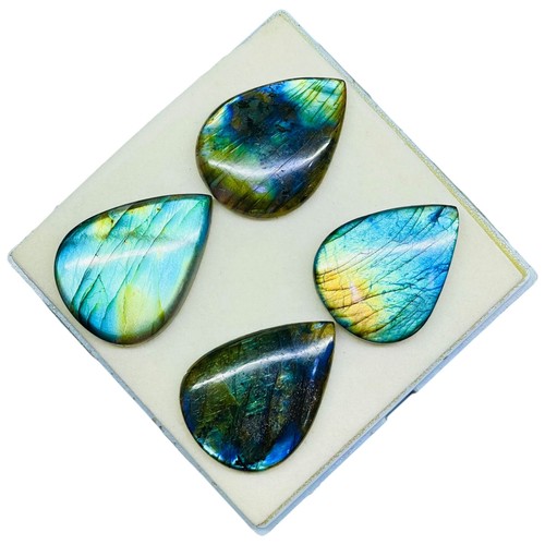 4 Pcs Natural Labradorite 37-41mm Huge Flashy Loose Untreated Cabochon Gemstones - Picture 5 of 8