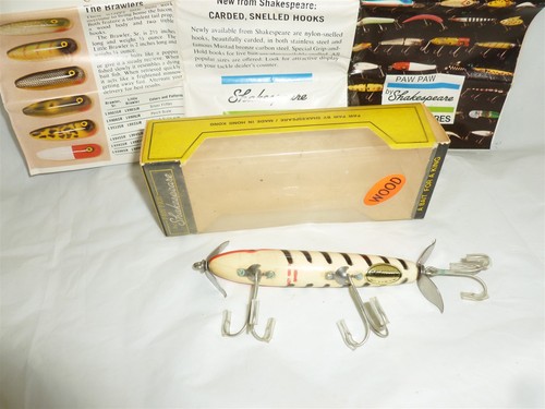Señuelo vintage de madera de 3-3/4 pulgadas Shakespeare Krazy Kritter con caja e inserto lote P-721 - Imagen 8 de 11