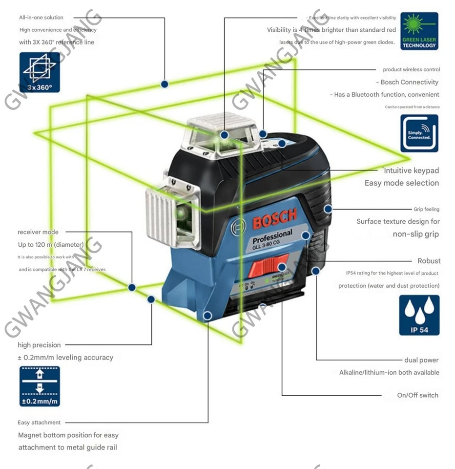 Bosch GLL3-80 CG Green Line Laser Level Professional DIY Easy Hand Work - Image 3 of 4