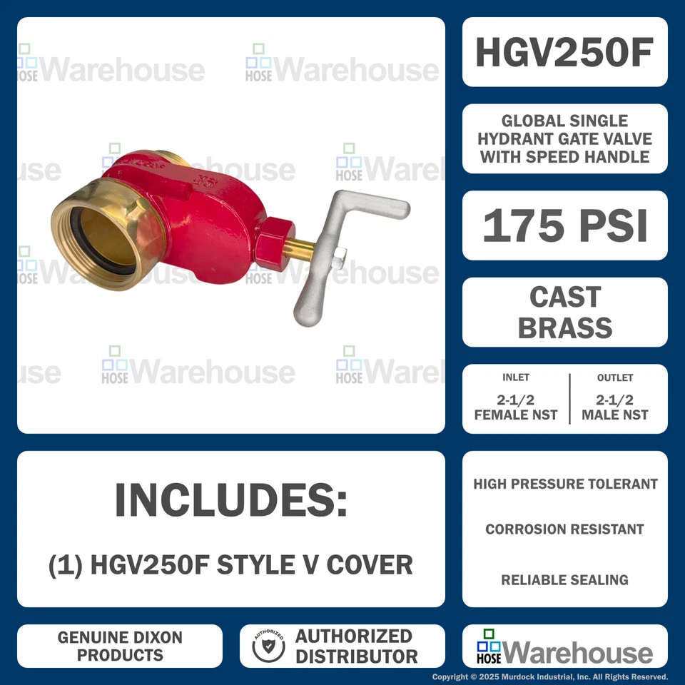 Genuine Dixon HGV250F Hydrant Gate Valve – Brass, 2½" FNST x MNST, Speed Handle - Image 3 of 4