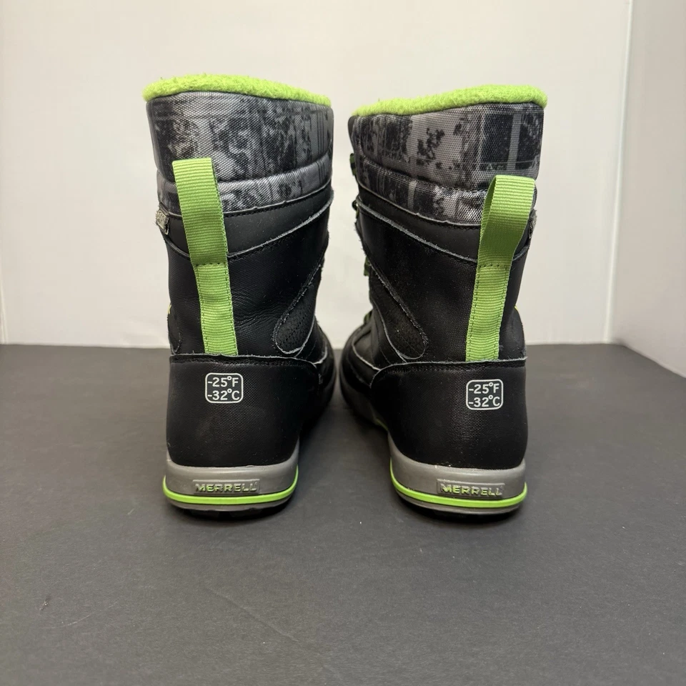 Merrell Snow Bank 防水雪地靴 儿童 青少年 尺码 5M 黑色 灰色迷彩 霓虹灯 — 第 4/4 张图片