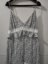 Express Dress Womens XL Maxi Tier Flare Strap Cami Animal Dalmatian Ditsy Lined