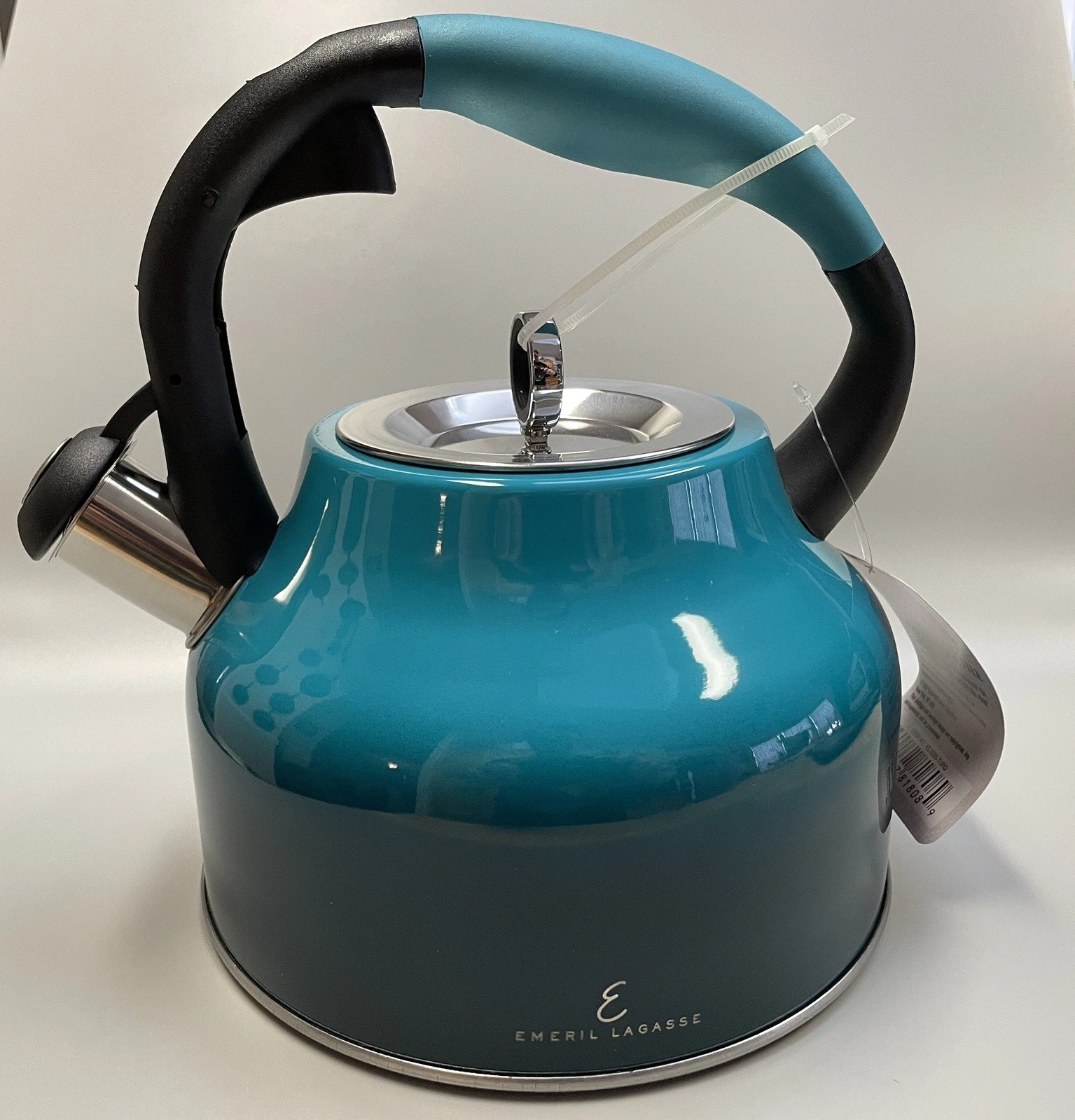 NWT Stainless Steel Emeril Lagasse Turquoise Whistling Kettle 2.5 Liter Capacity