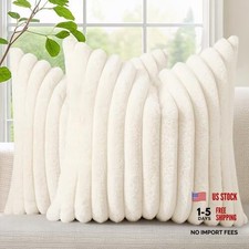 Summer Cozy Faux Fur Throw Pillow Covers 18" x 18" Pack of 2 Cream White