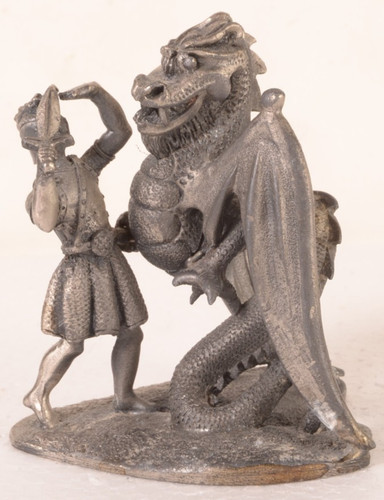 Deadly Combat WAPW Pewter George and the Dragon Figurine Knight Sword Dragon 3"
