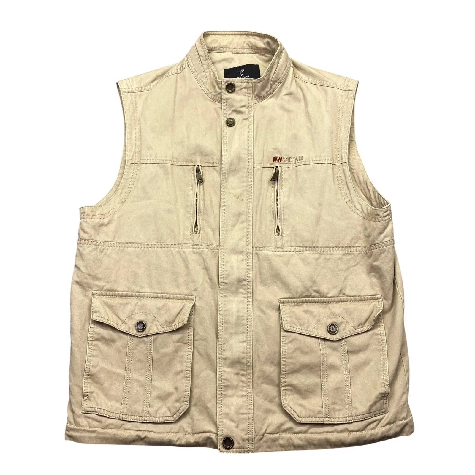 Aodewei Mens Utility Vest Tan Khaki Cotton Fishing Hiking Cargo XL Grunge Retro