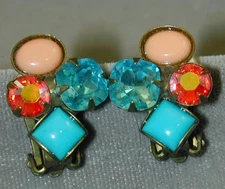 Colorful Vintage Sorelli Jeweled Clip On Earrings