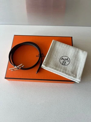 Hermès - Bracelet double tour "Behapi" couleurs gris étain/noir, T5 - OCCASION - Photo 1/4