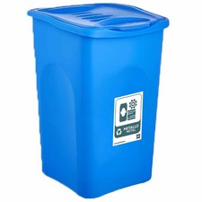 Bidone Blu 50LT con Coperchio + etichetta metallo per la Raccolta Differenziata