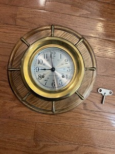 Vintage Seth Thomas Maritime Ships Wheel Clock On Wooden Wall Plaque Bell Chimes
