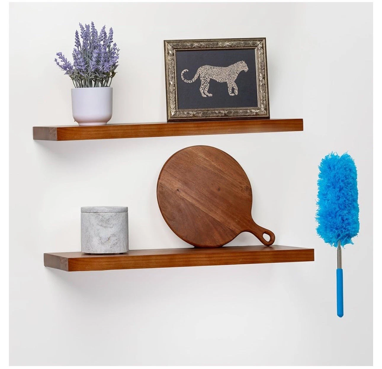 Set of 2 Natural Wood Floating Book Shelves for Wall Storage 24” (1488)