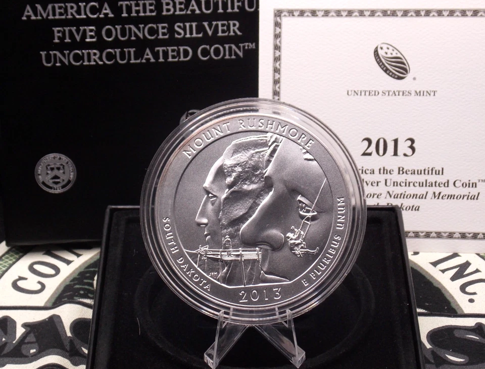 2013 "P" ATB 5oz .999 Silver *MT RUSHMORE* 25c Box & COA America the Beautiful - Image 3 of 4