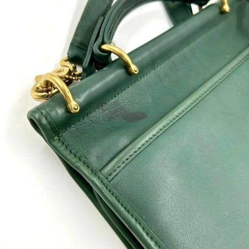 Vintage Coach 9927 2way Shoulder Bag Willis Bag Turn Lock Green Leather Authen - Picture 11 of 16