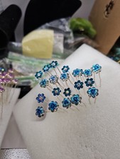 Hair Stick Pins Mixed Lot Of 25 Blue Rose  Teal Daisy Rhinestones Floral