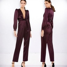   NEW w/tag Mac Duggal Plum Satin Charmeuse Long-Sleeve Jumpsuit Size 12
