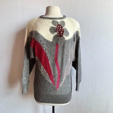 Vintage 1980s Color Block Floral Pullover Sweater