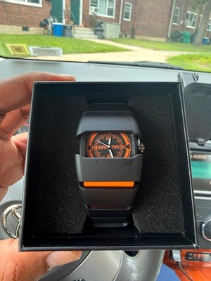 TOMI Men's Quartz Watch Black Orange Dial Cyberpunk Style Plastic Strap