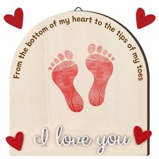 Beeveer St. Patricks Day Babys First DIY Footprint Art Wooden Milestone Card