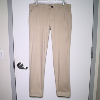 BOGGI - Beige Cotton Blend Flat Front Classic Slim Chino Pants - Men's Size 36