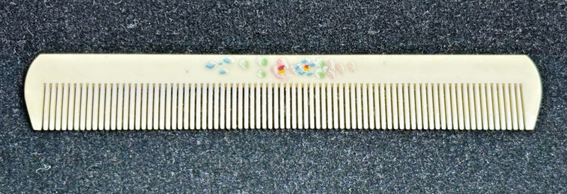 Vintage Celluloid Baby Comb with Flower Decoration