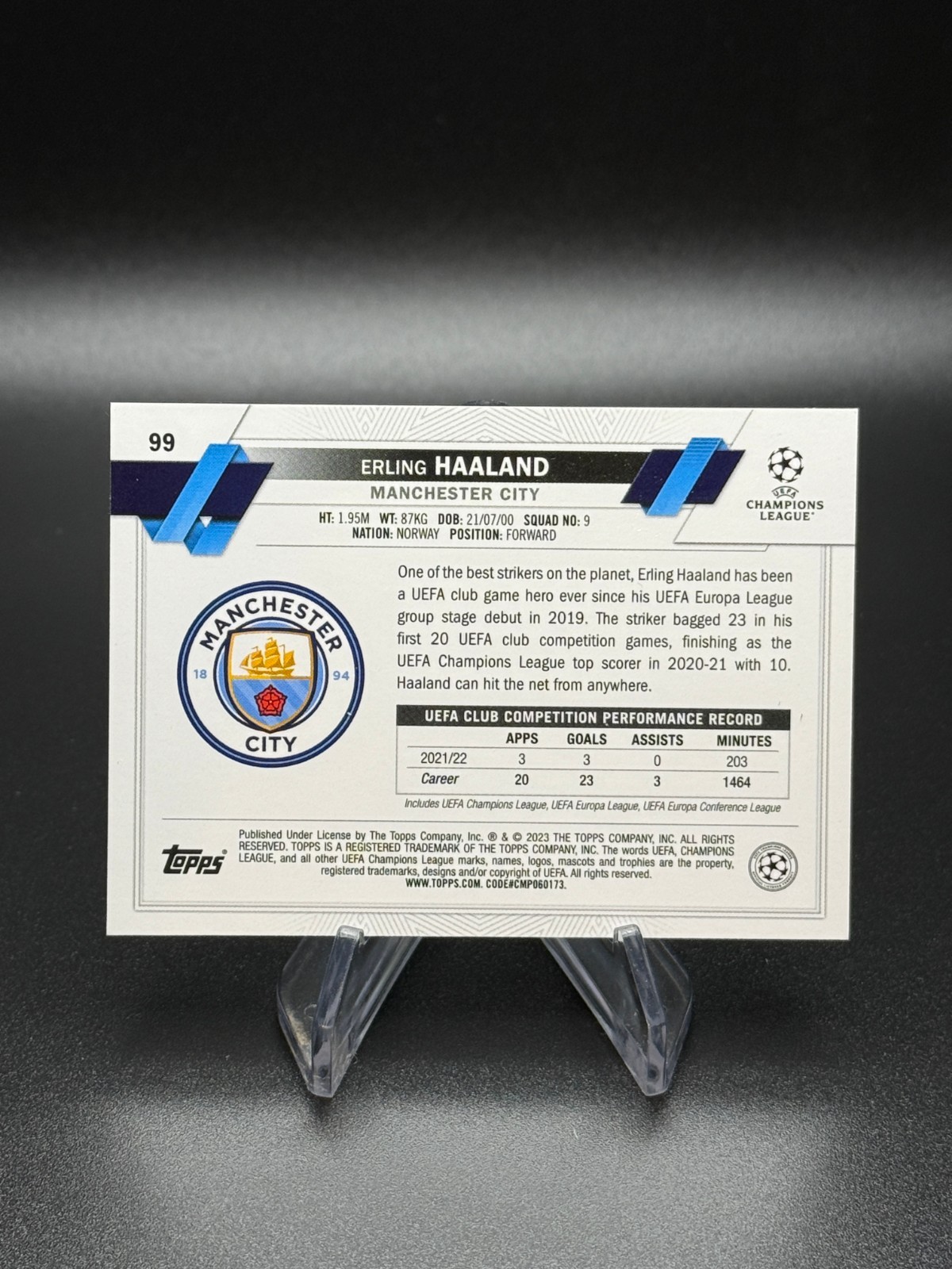 Erling Haaland 2022-23 Topps Chrome UEFA CC #99 Manchester City NM-MT view 2