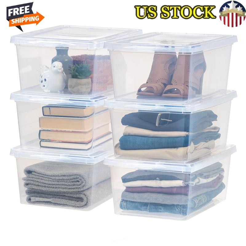 Stackable Clear Plastic Storage Bins with Lids 6-Pack Durable Organizing Containers-image