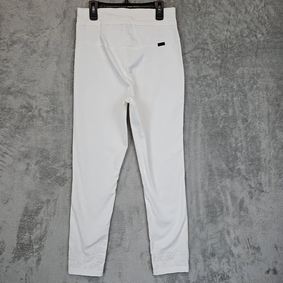 HUE tiro alto bordado ojales dobladillo skimmer tobillo jegging para mujer talla S blanco Foto 4 de 4