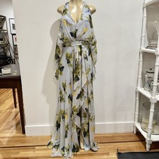 New ASOS Tall Floral Chiffon Cold Shoulder  Dress Sz 10 Maxi Light Blue