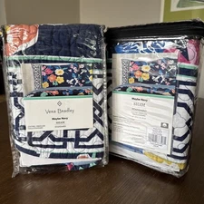 NWT Vera Bradley Maybe Navy Quilt TWO 2  piece set PILLOW SHAMS STANDARD 20x26"