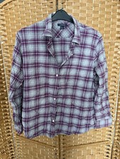 Mens Landsend Purple Grey Check Long Sleeve Shirt Top Size Xl