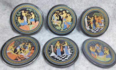 Set Griechische Porzellan Untersetzer 9 cm Deko Vintage Sammlerstücke M47x
