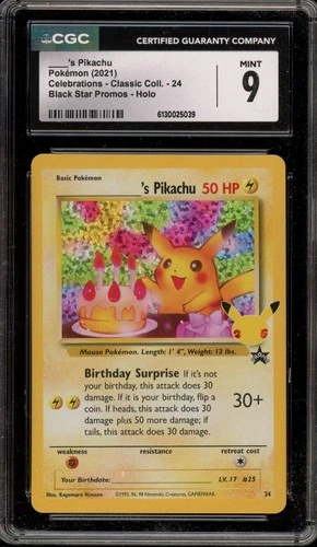 Pokemon Birthday Pikachu Celebrations Classic Coll. #24 CGC 9 Mint