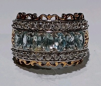 Lacey Aqua Kyanit weißer Zirkon YG Vermeil Platin 0,925 Bandring 3,50tcw Gr.7