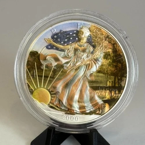 2000 American Silver Eagle ~ Flag Toned ~ Morgan Mint Presentation Case - 1 Oz .