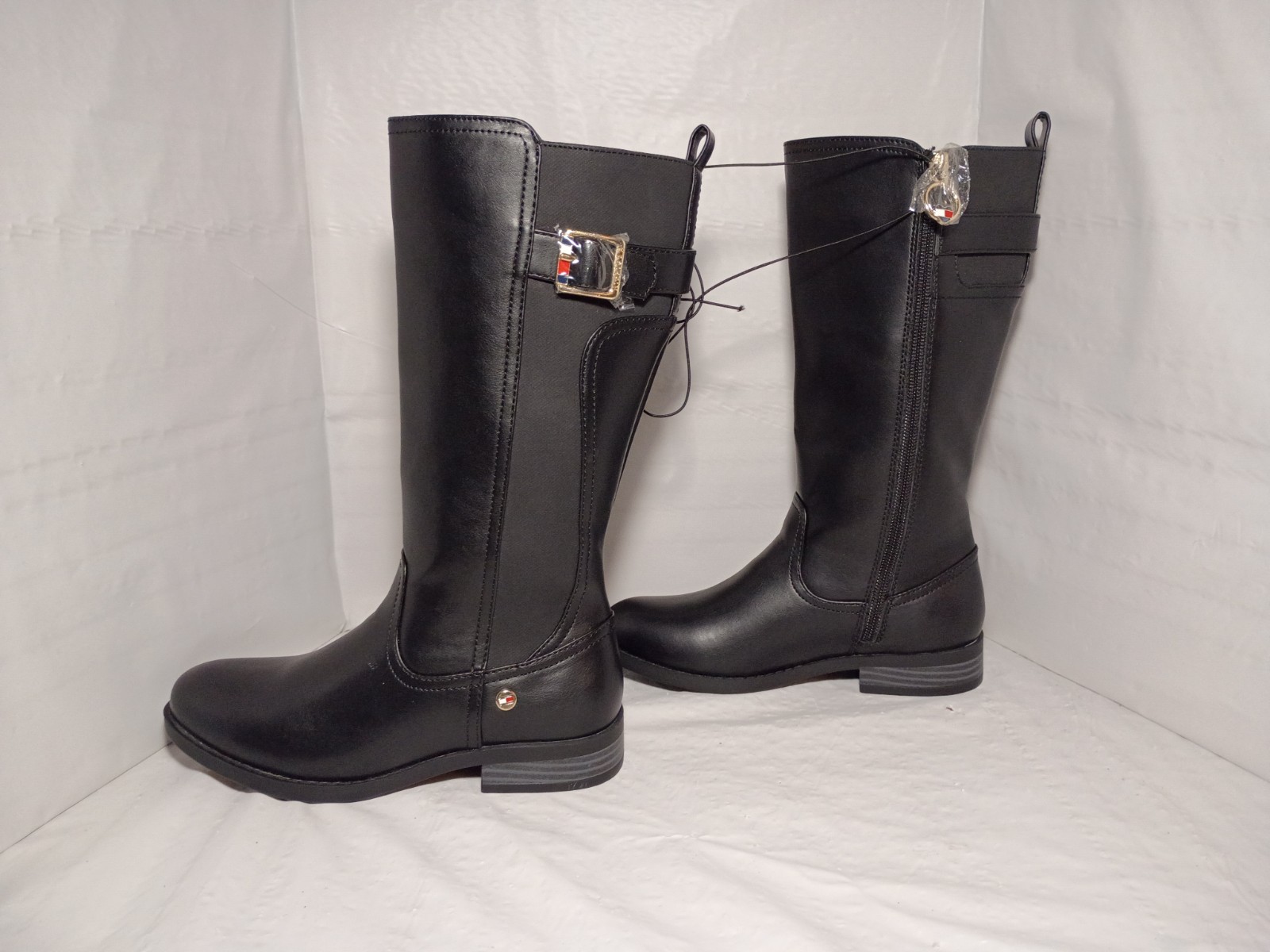 NWOB Tommy Hilfiger Kids Black Faux Leather Vallary Mid-calf Riding Boots Size 1 thumbnail 3