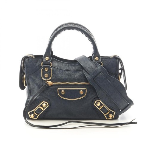 BALENCIAGA Bag: Classic Metallic Edge Mini City 390160 Navy W24H16D8cm w/strap