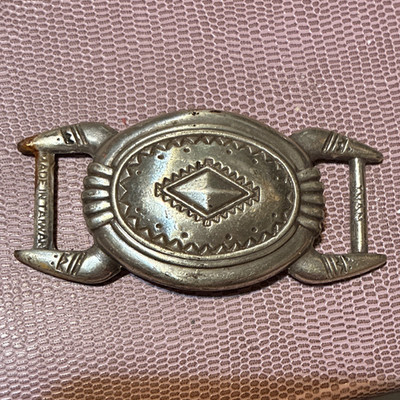 Western Engraved Geometric Silver-Tone Clip Buckle, Vintage, Fits 1'' Belt