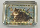 Heavy Glass Paperweight  with Gold Foiled Embossed  Art Cat & Flowers — photo 8