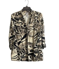 Chicos Sz 1 Silk Linen Blend Artsy Jacket Blazer Sophisticated Professional