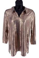 Attitudes by Renee Fabulous Foil Heather Jersey Collared V-Neck R Gold