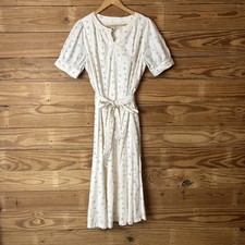 Loft Geo Print Puff Sleeve Cream And Blue Size 12 NWOT