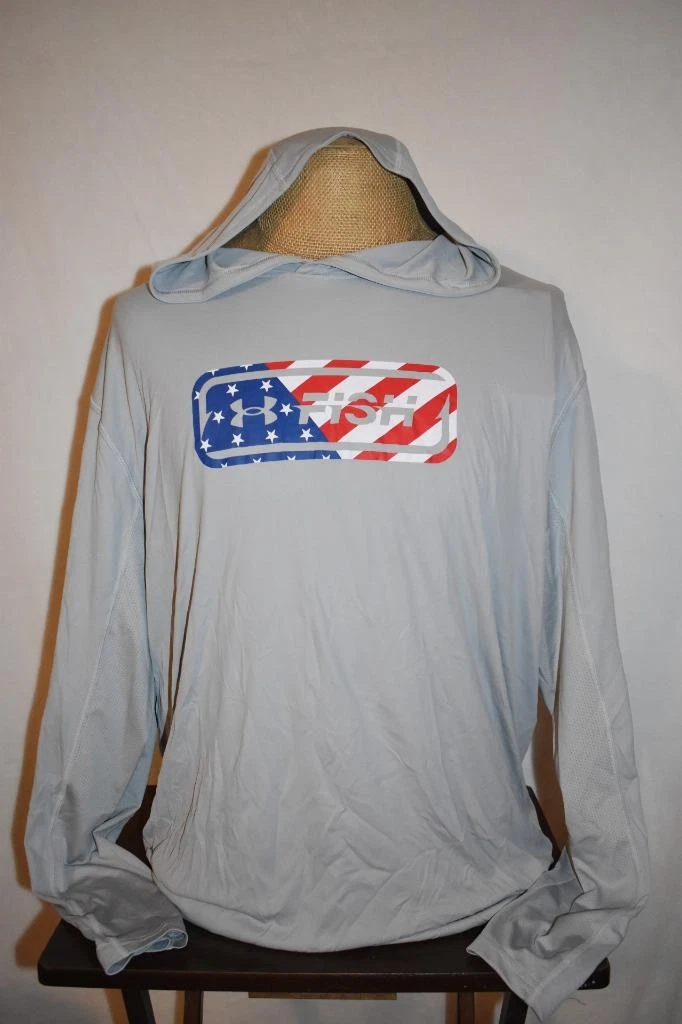 Under Armour Men's UA Fish Pro Freedom Hoodie Long Sleeve Pullover Shirt Gray