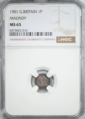 1901 Great Britain Silver 1P Penny Pence Maundy NGC MS65