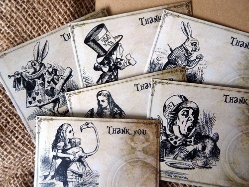 6 Alice in Wonderland Thank you Cards With or Without Envelopes - Picture 6 of 6