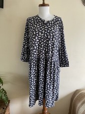 Seasalt Dod Dress Grey Patterned Shirt Style Smock Dress  With Pockets Uk 12