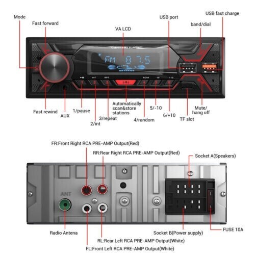 Bluetooth Single 1 DIN Car Stereo Radio MP3 Player AUX USB AM FM Head Unit Audio - Picture 10 of 12