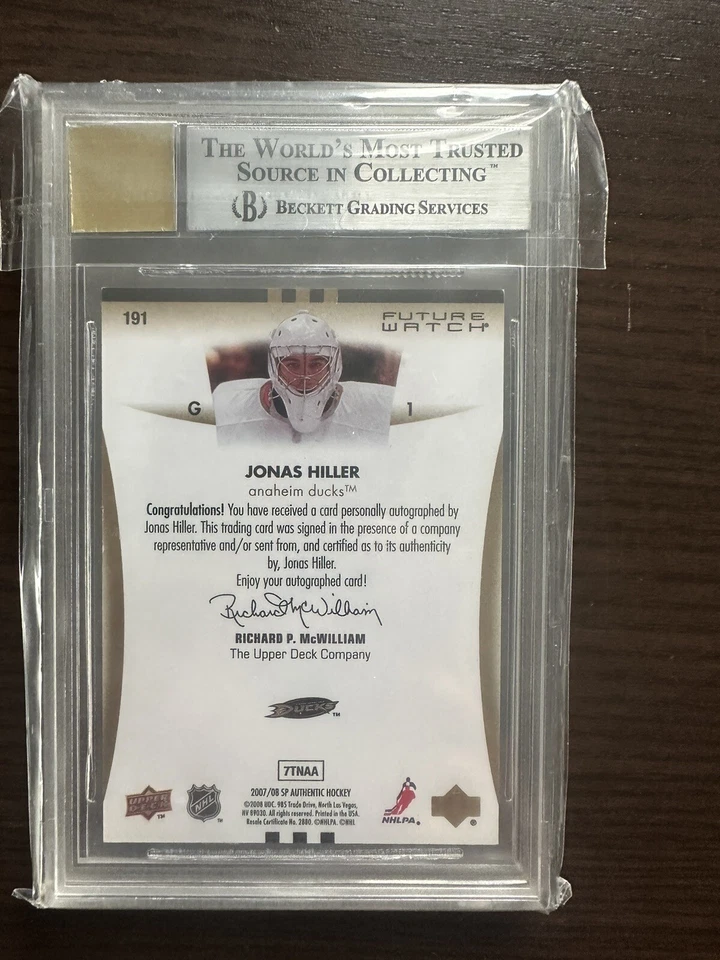 2007-08 SP AUTHENTIC JONAS HILLER FUTURE WATCH AUTO /999 #191 BGS 9 & Auto 10 - Image 2 of 2