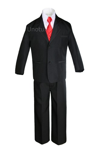 7pcs Baby Boy Teen Formal Wedding Party Black Tuxedo Suits + Color Vest Tie Set - Picture 36 of 58