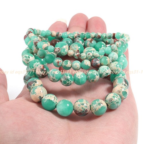 Natural 4/6/8/10mm Multicolor Shoushan Jasper Gemstone Round Bead Bracelet 7.5in - Picture 4 of 12
