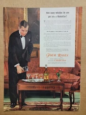 Vintage 1939 Four Roses Whiskey How Many in a Manhattan Print Ad Advertisement 